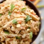 Crock Pot Thai Peanut Chicken is an easy weeknight dinner idea you can make with everything from rice and veggies to lettuce cups for a healthy and delicious meal!