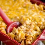 Sour Cream Cheesy Hamburger Hotdish is an easy and comforting dinner idea full of hearty hamburger, vegetables and pasta. This family friendly recipe is sure to be a staple in your meal plans!