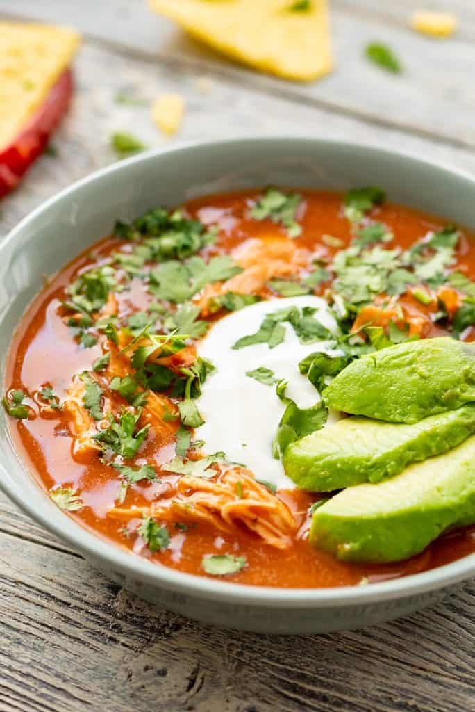 Pressure Cooker Chicken Tortilla Soup in bowl