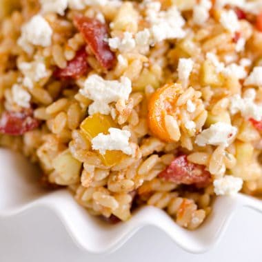 Sundried Tomato Feta Orzo Salad is an easy and unique pasta salad that makes a great side dish for any holiday meal!