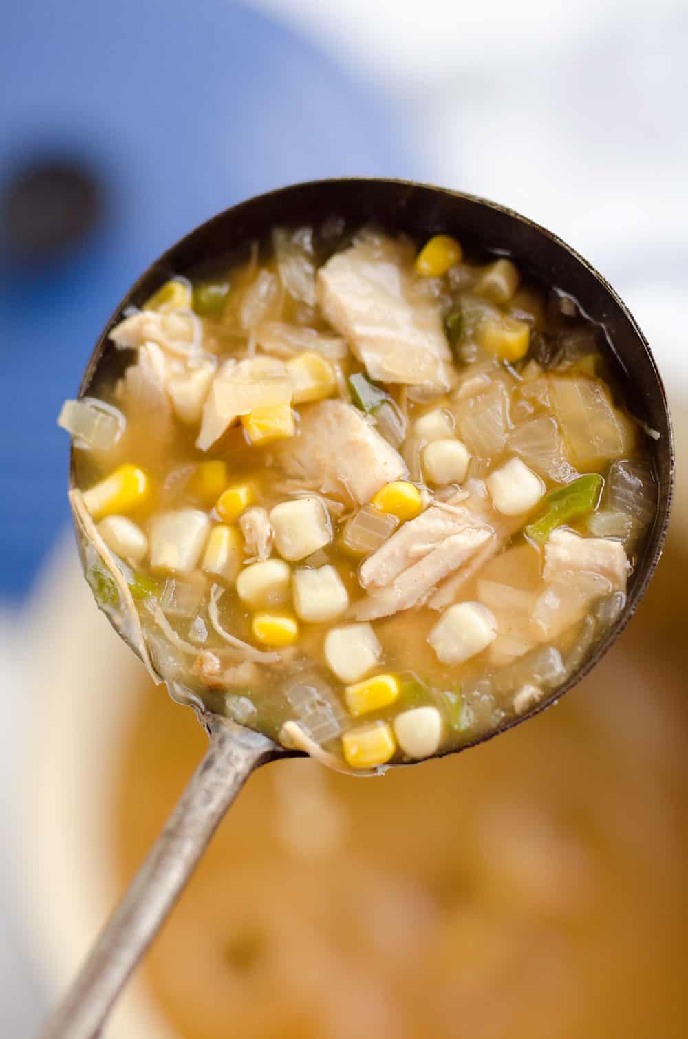 Spicy Turkey & Sweet Corn Soup is the perfect recipe to use up your holiday leftovers for a light and healthy meal ready in just 15 minutes!