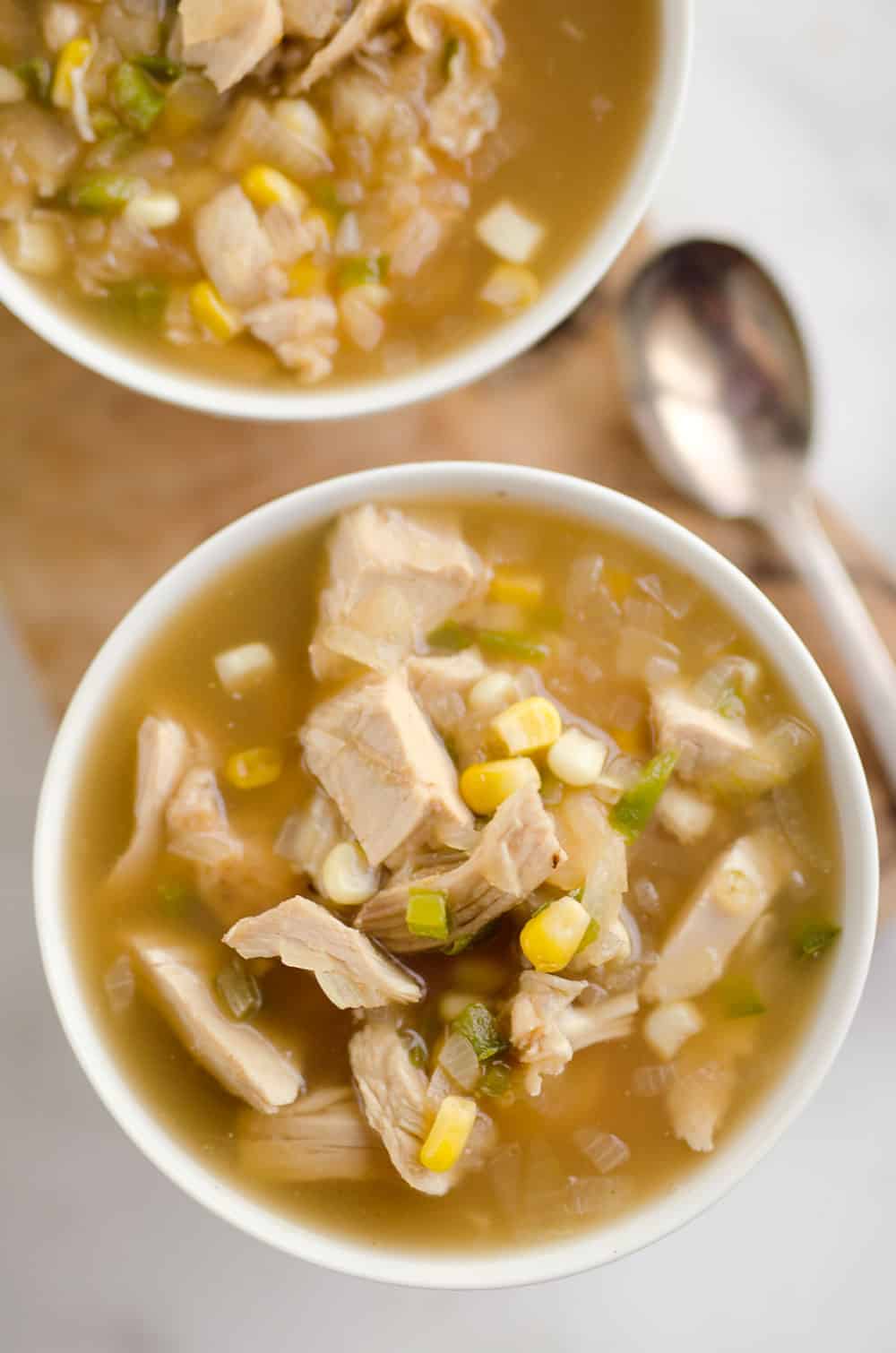 Spicy Turkey & Sweet Corn Soup is the perfect way to use up your holiday leftovers for a light and delicious meal!