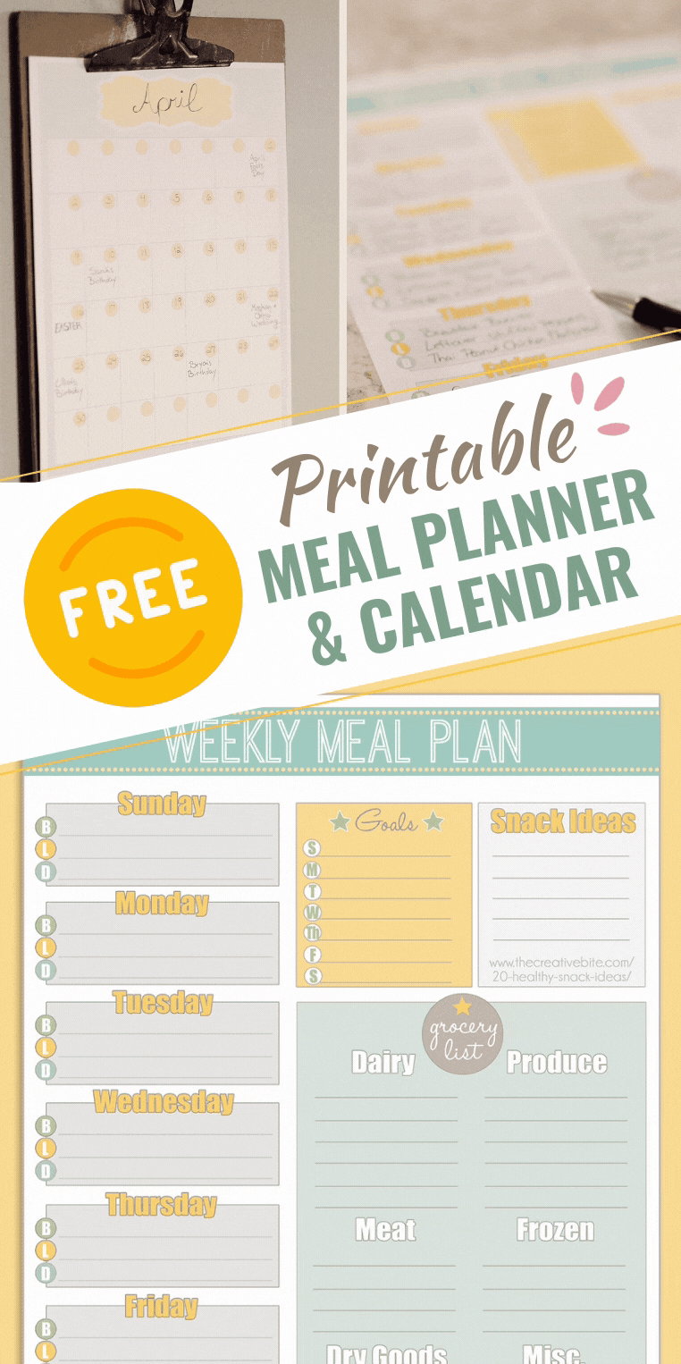 Free Printable Weekly Meal Planner + Calendar