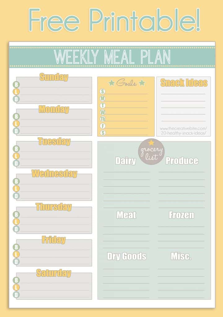 Use this free printable weekly meal planner to organize your menu and grocery list. Take the guess work out of preparing weeknight dinners and grocery shopping trips with this easy planner.