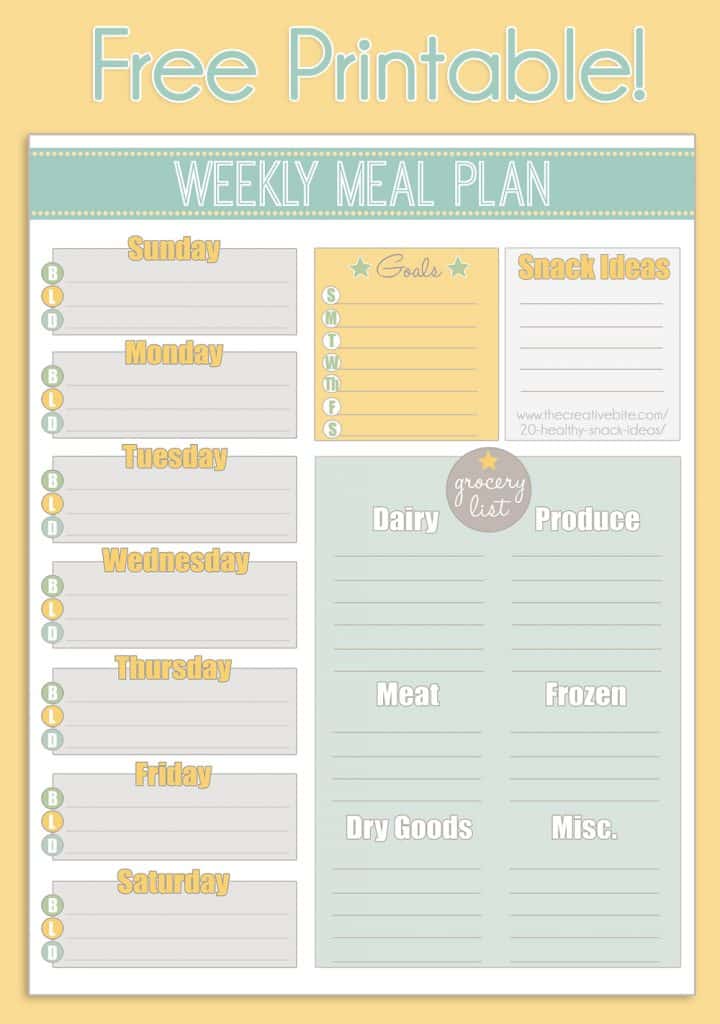 Free Printable Weekly Meal Planner + Calendar