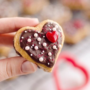 Peanut Butter Buckeye Brownie Hearts are the perfect sweet for your special Valentine. They combine two of the best desserts into one amazing treat with brownies and peanut butter buckeyes!