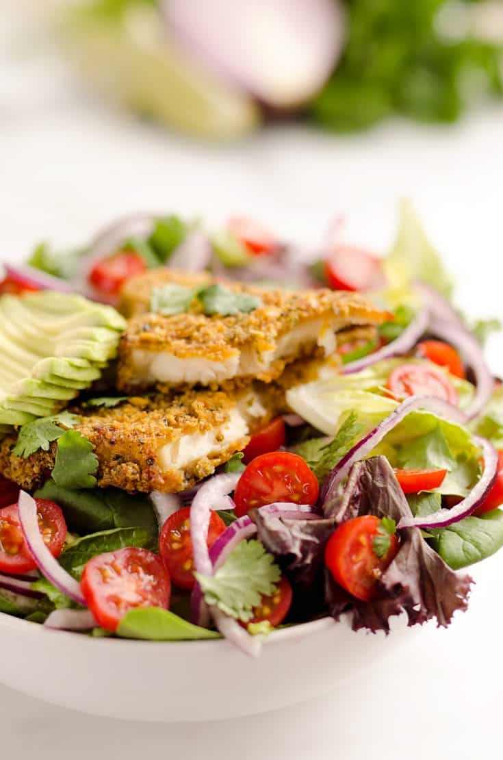 Southwest Tortilla Crusted Tilapia Salad {Airfryer Recipe}