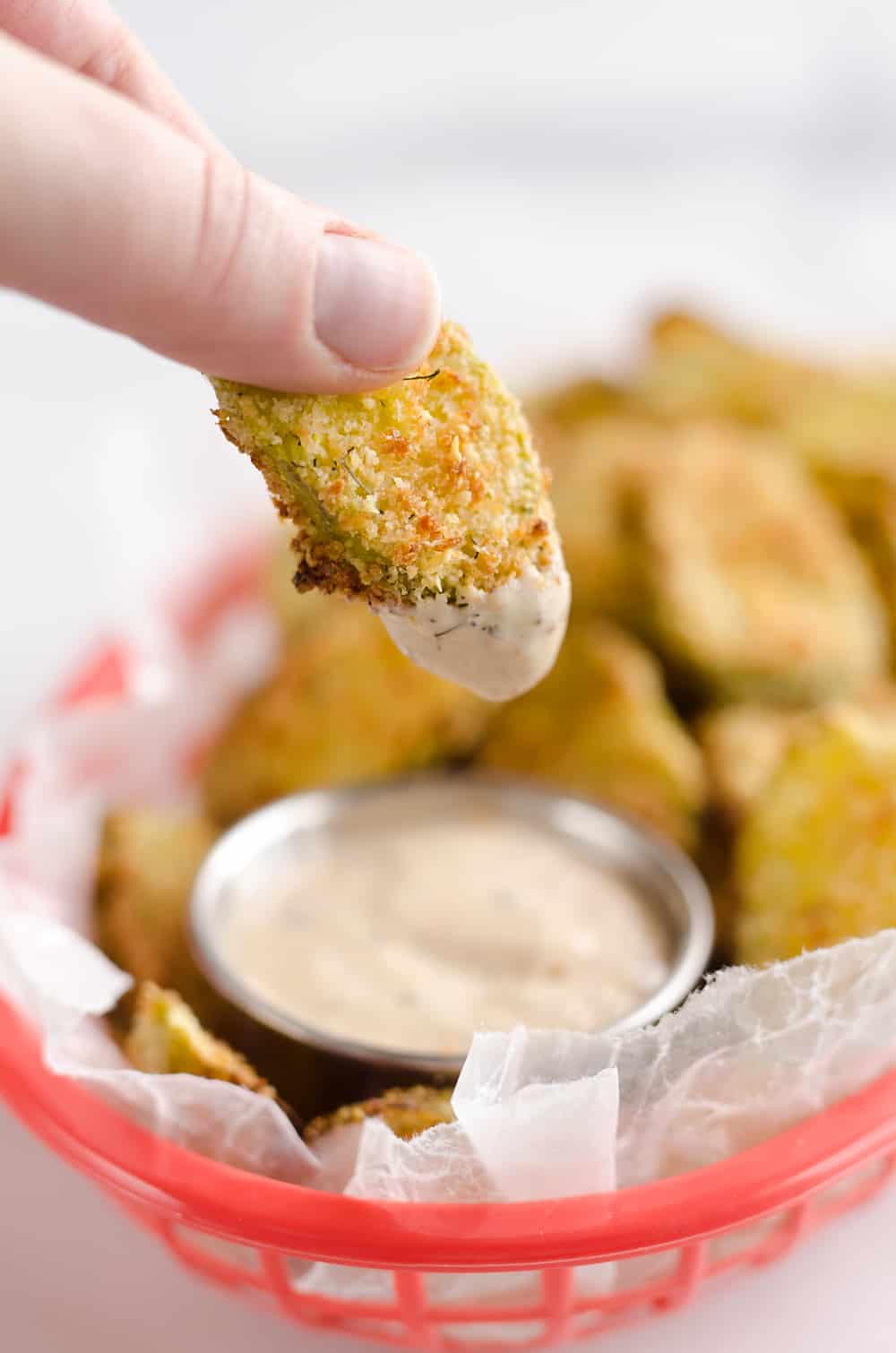 Airfryer Parmesan Dill Fried Pickle Chips are a quick and easy appetizer made extra crunchy in your Airfryer without all the fat from oil. This low-fat snack is sure to satisfy your craving for something salty!