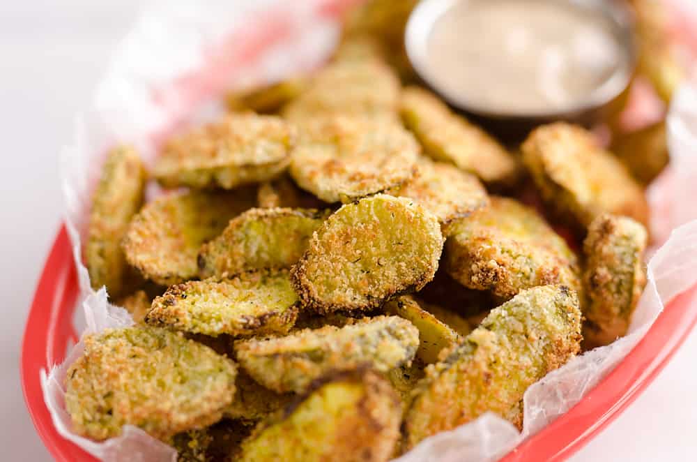 Airfryer Parmesan Dill Fried Pickle Chips are a quick and easy appetizer made extra crunchy in your Airfryer without all the fat from oil. This low-fat snack is sure to satisfy your craving for something salty!