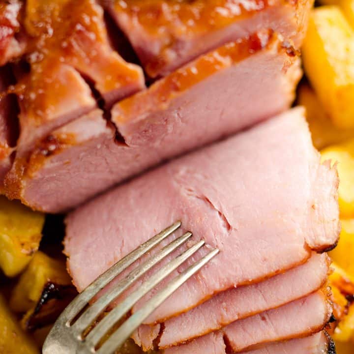 Roasted Pineapple & Chipotle Honey Ham is a sweet and spicy twist on your traditional holiday meal. This easy recipe is finished off with fresh pineapple roasted to sweet perfection for a perfect compliment to the salty and smoky ham.