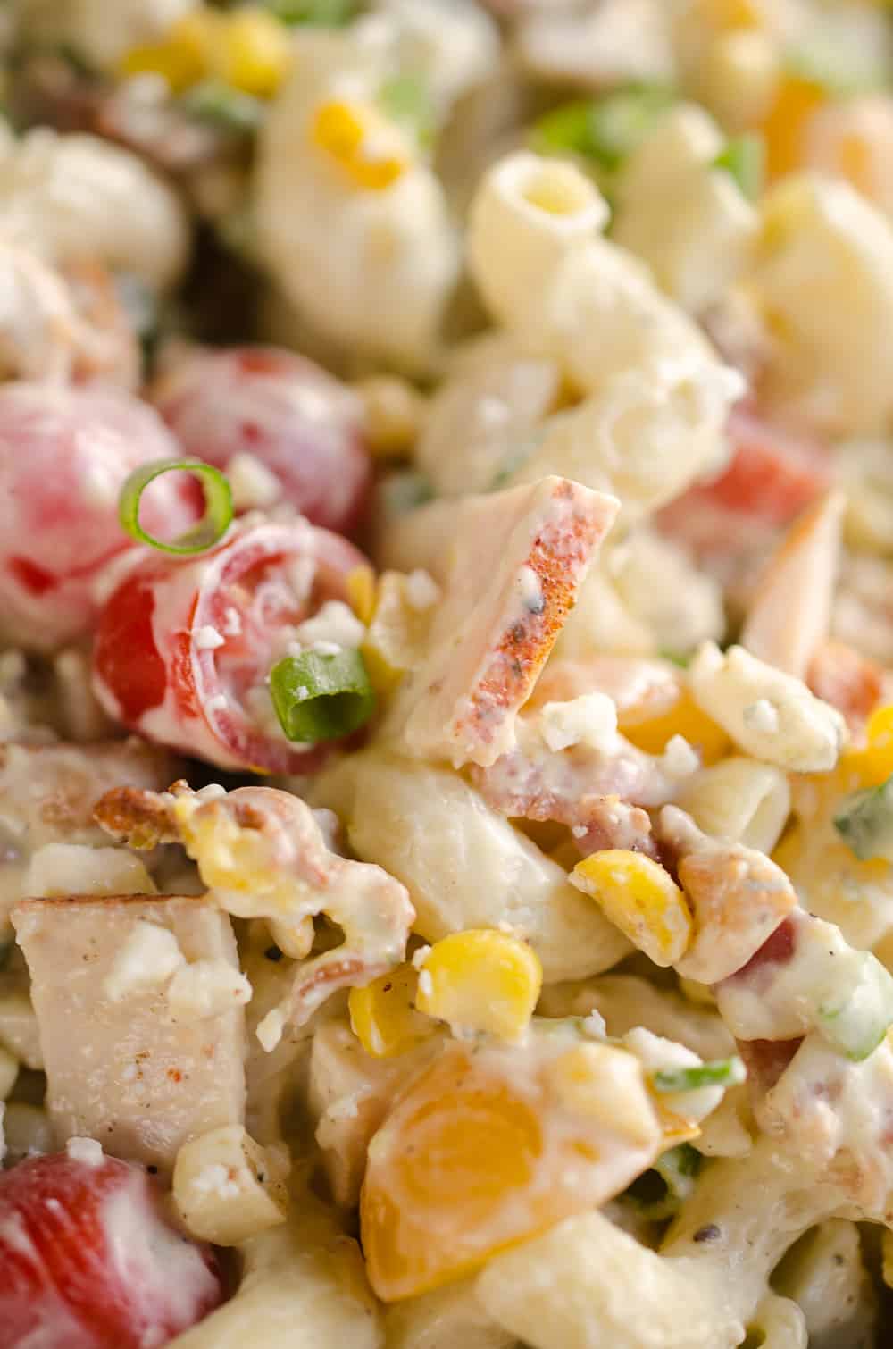 Creamy Turkey Cobb Pasta Salad is a fresh and flavorful side dish perfect for your next picnic or potluck. Pasta, Jennie-O turkey breast, bacon, bleu cheese and veggies are tossed in a zesty avocado sauce for a salad bursting with flavor and crunch. 