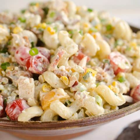 Creamy Turkey Cobb Pasta Salad is a fresh and flavorful side dish perfect for your next picnic or potluck. Pasta, Jennie-O turkey breast, bacon, bleu cheese and veggies are tossed in a zesty avocado sauce for a salad bursting with flavor and crunch.