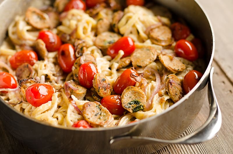 Chicken Sausage Fettuccine Alfredo serving