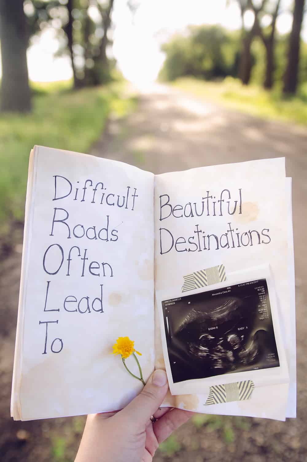 Difficult Roads Often Lead to Beautiful Destinations IVF Infertility Pregnancy Announcment