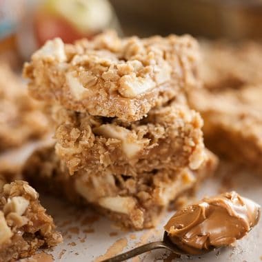 Peanut Butter Apple Oatmeal Bars with spoonful of peanut butter