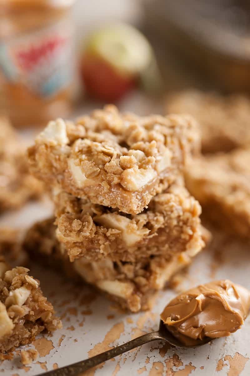 Stack of Peanut Butter Apple Oatmeal Bars