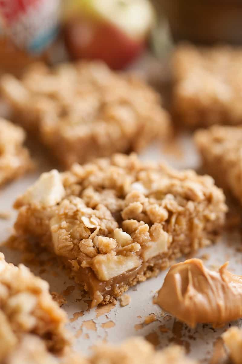 Peanut Butter Apple Oatmeal Bars Close up