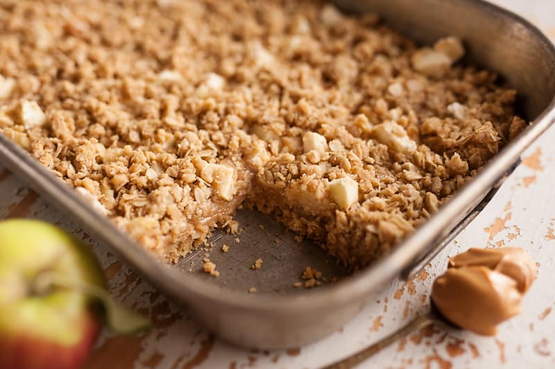 Pan of Peanut Butter Apple Oatmeal Bars