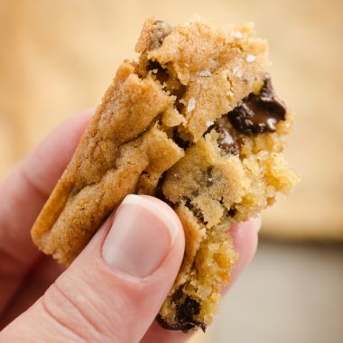 Salted Chocolate Chip Cookie Bars bite