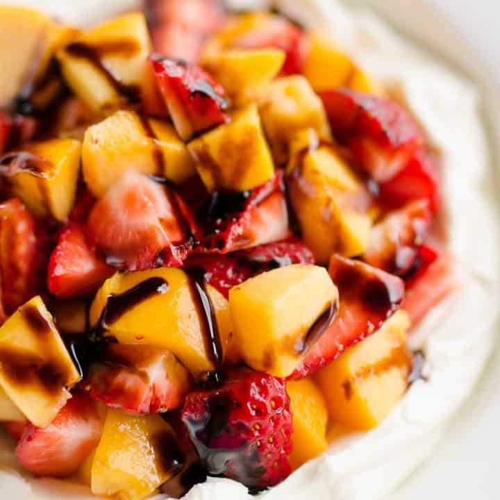 Plate of Whipped Honey Goat Cheese Dip with Balsamic Fruit