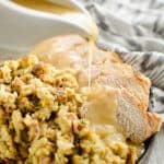 Pressure Cooker Pork Loin, Stuffing & Gravy pouring