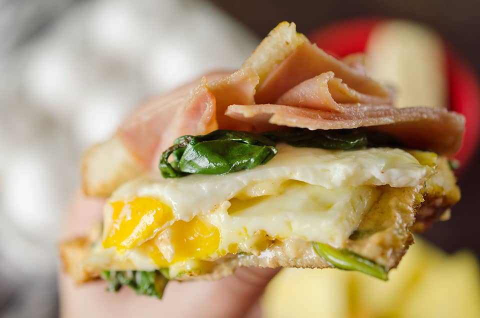 Spicy Ham & Egg Sandwich bite out of sandwich