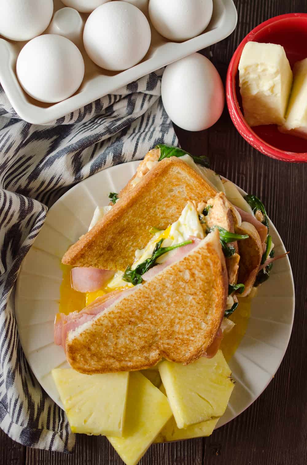 Spicy Ham & Egg Sandwich overhead view