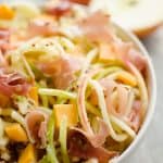 Spiralized Apple, Cheddar & Prosciutto Salad serving