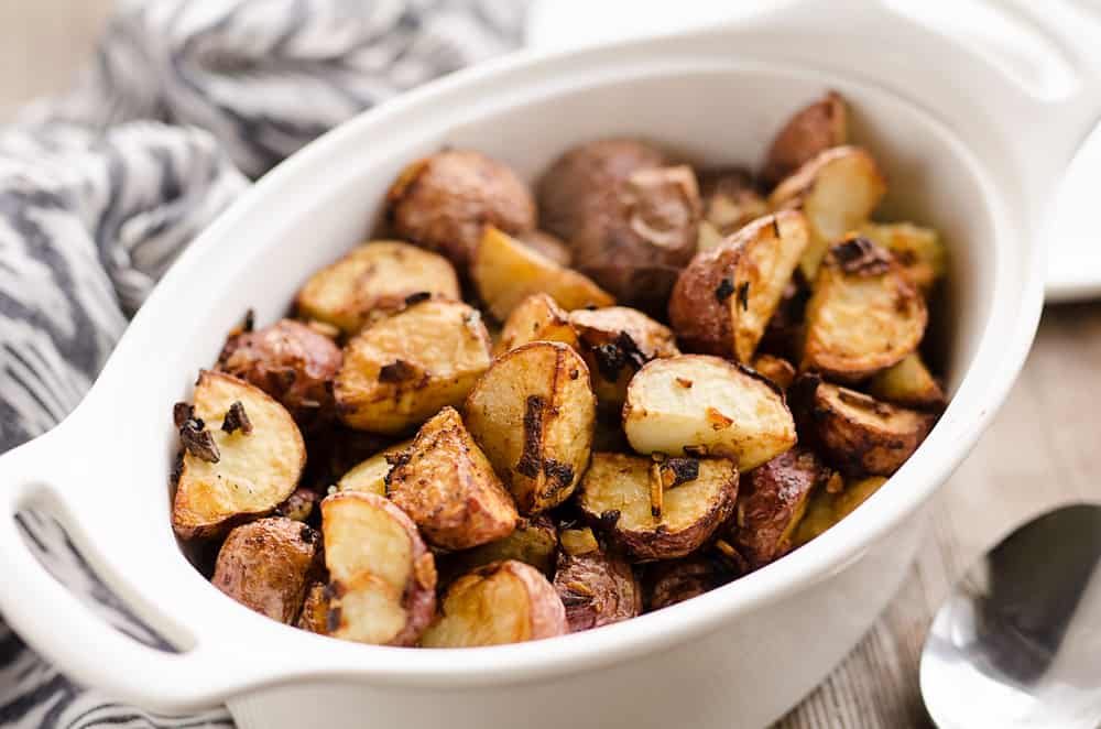 Airfryer Crispy Roasted Onion Potatoes in bowl