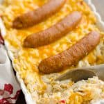 Cheesy Southwest Sausage & Hash Brown Casserole in pan