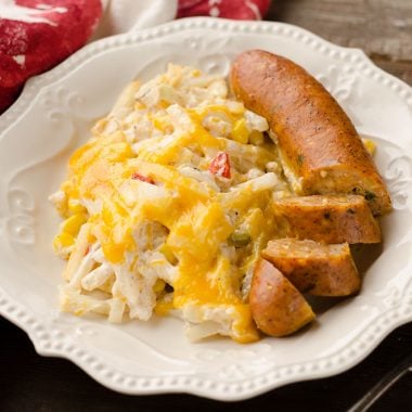 Cheesy Southwest Sausage & Hash Brown Casserole on plate served