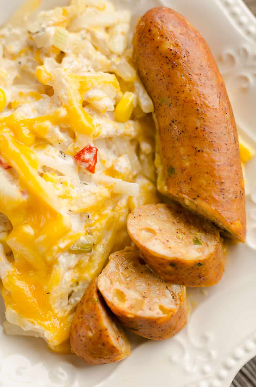 Cheesy Southwest Sausage & Hash Brown Casserole close up