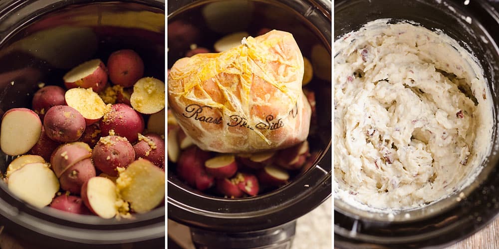 Crock Pot Turkey & Garlic Mashed Potatoes in slow cooker