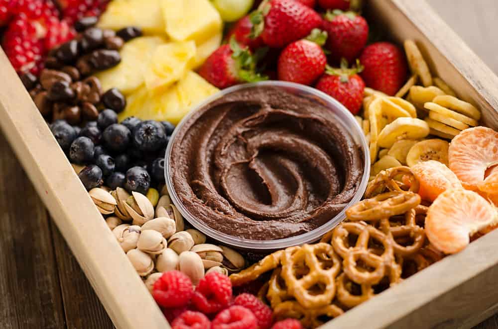 Healthy Fruit & Chocolate Party Tray close up