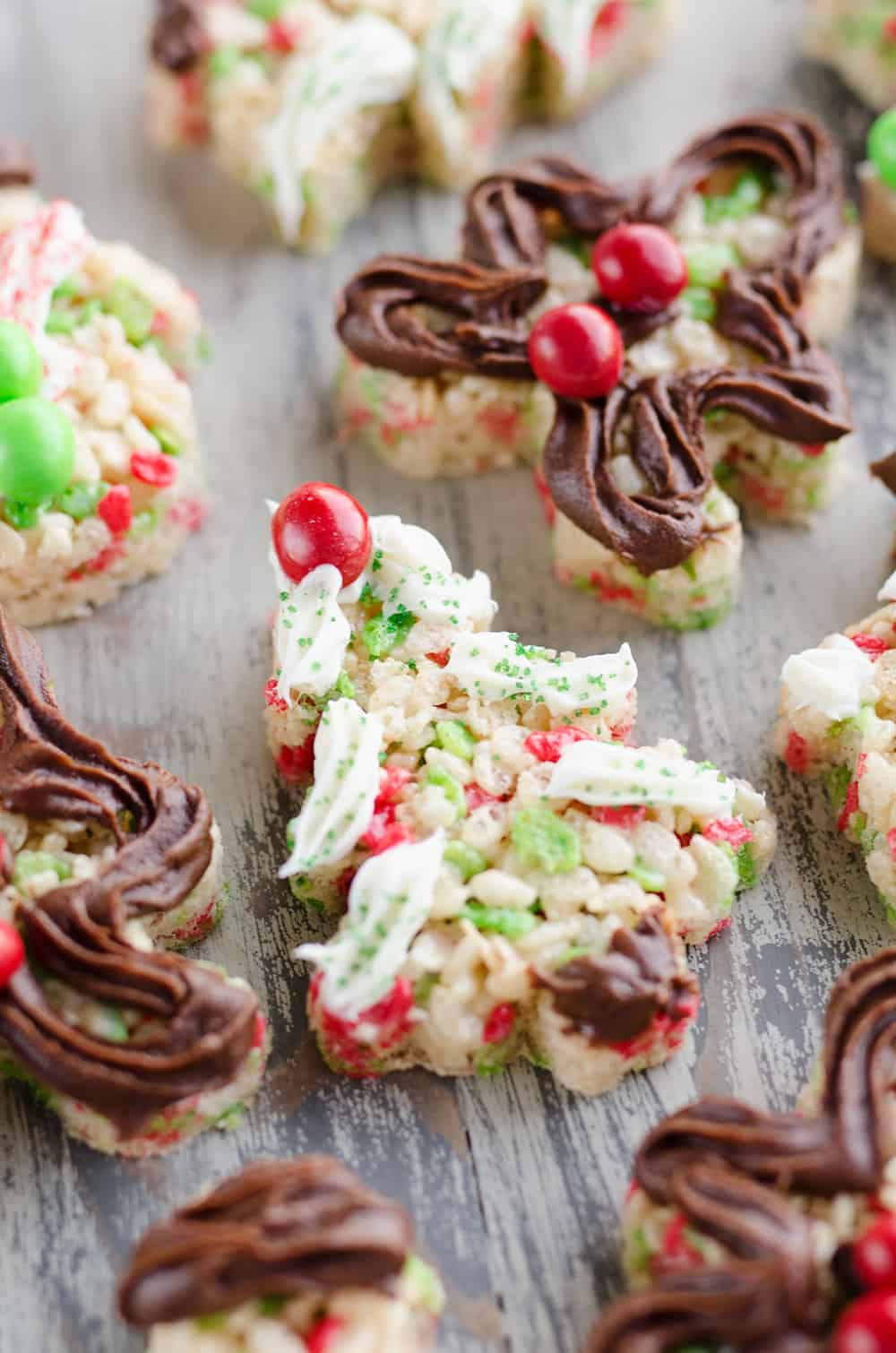 Holiday Rice Krispie Treats decorated with Pillsbury frosting