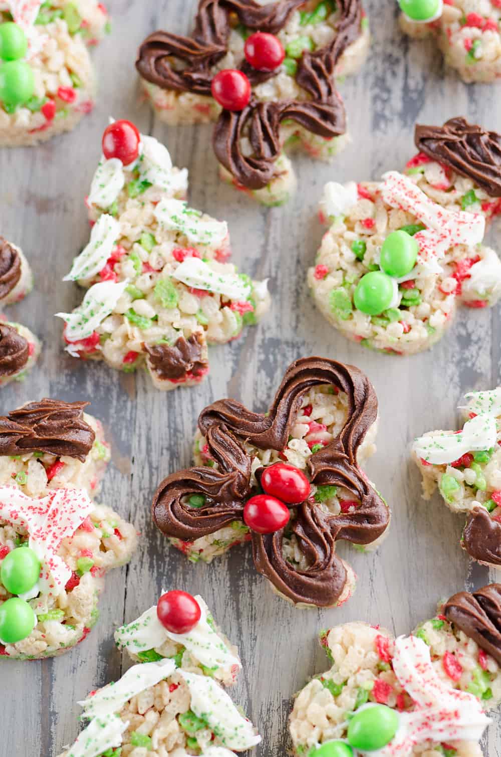 Holiday Rice Krispie Treats decorated with Pillsbury frosting