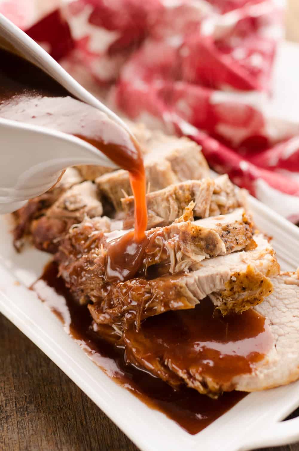 Pressure Cooker Cranberry Balsamic Pork Loin pour shot