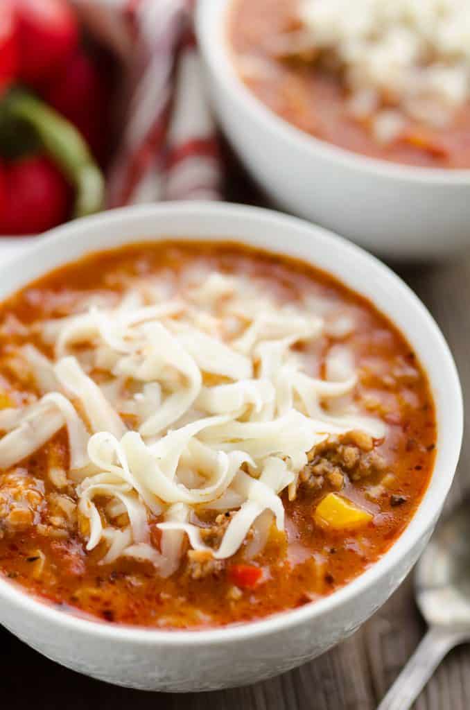 Pressure Cooker Stuffed Pepper Sausage Soup with cheese