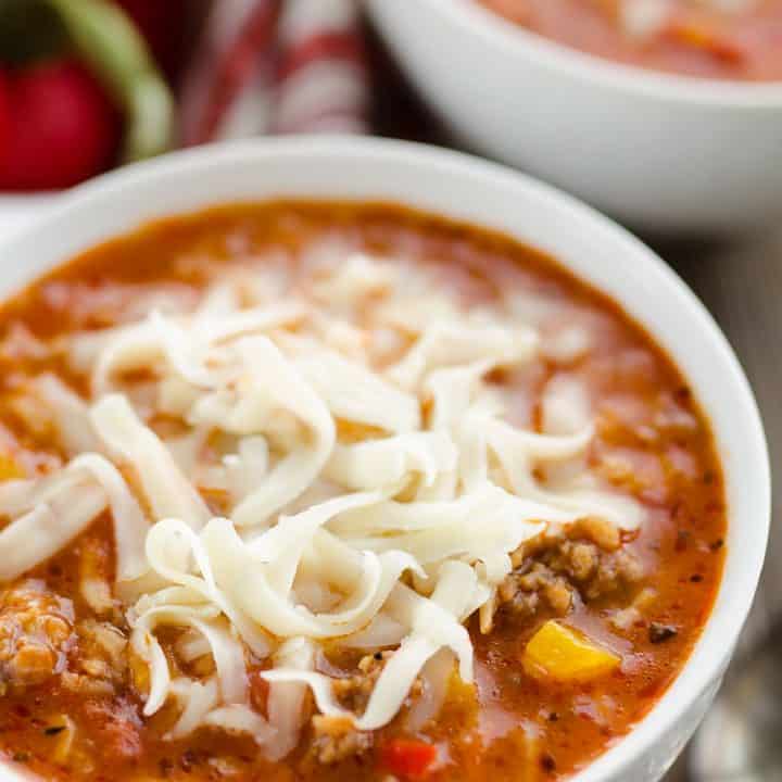 Pressure Cooker Stuffed Pepper Sausage Soup with cheese