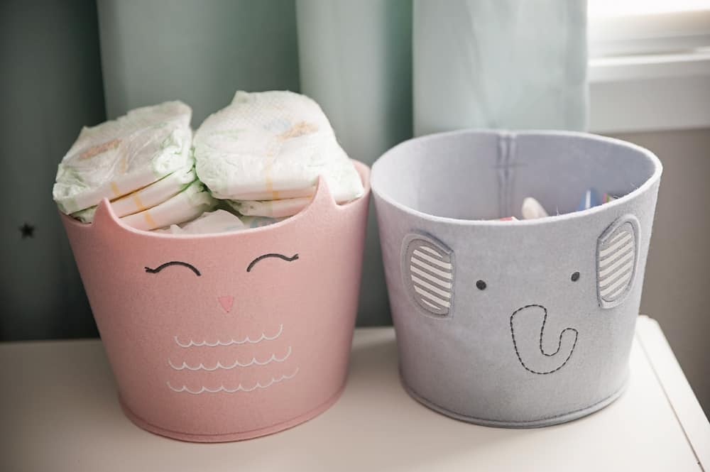 Boy Girl Gender Neutral Twin Bunny Nursery Reveal - Felt Storage Bin Owl & Elephant Cloud Island