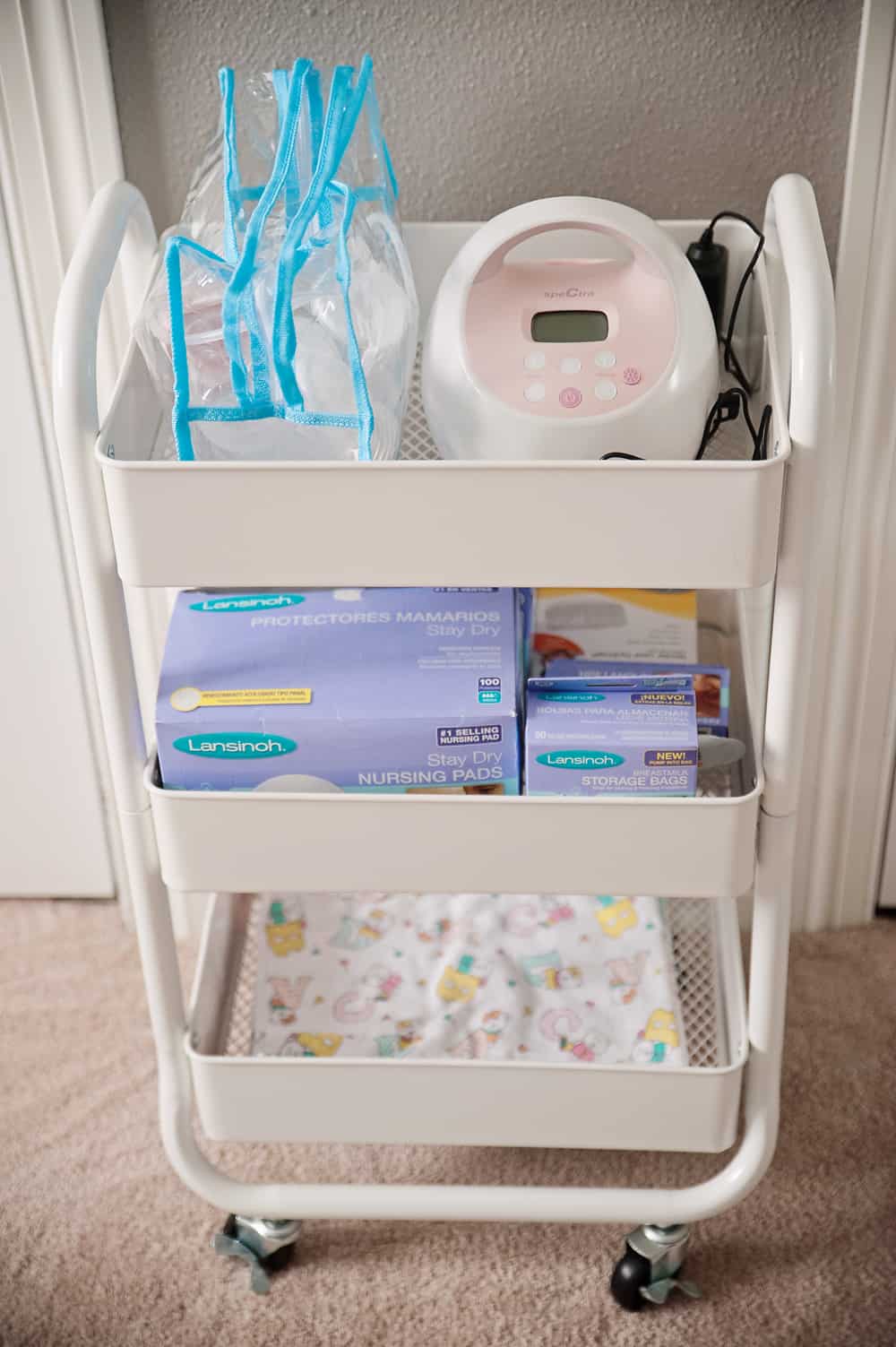 Boy Girl Gender Neutral Twin Bunny Nursery Reveal - Storage Cart White Room Essentials Breastfeeding