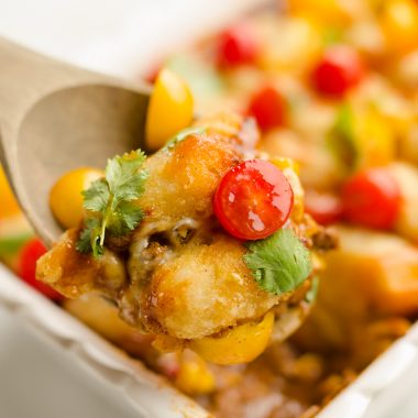 Light Taco Cauliflower Tot Hotdish scoop