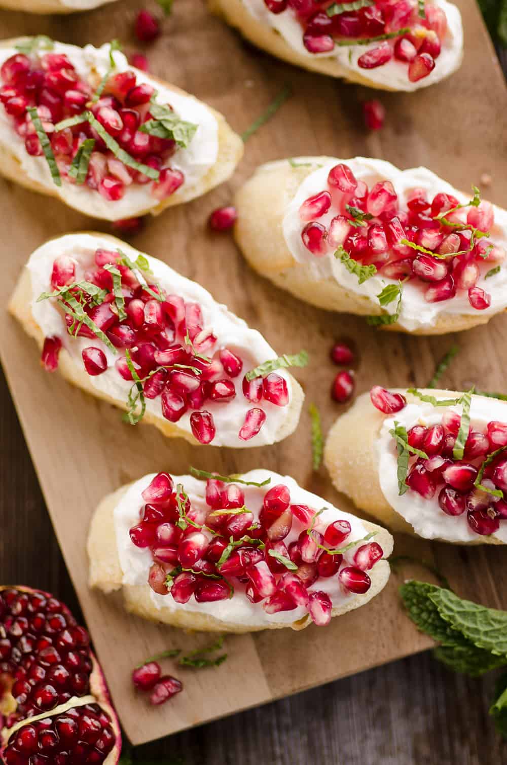 Pomegranate Goat Cheese Crostini served