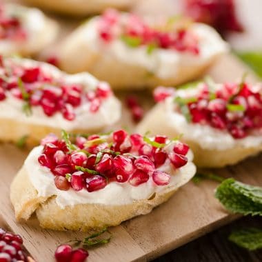 Pomegranate Goat Cheese Crostini plated