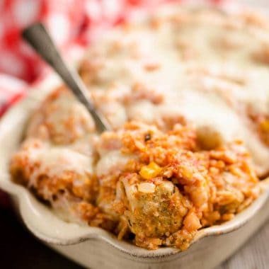 Pressure Cooker Cheesy Italian Rice & Meatballs scoop