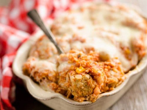 Pressure Cooker Cheesy Italian Rice & Meatballs scoop