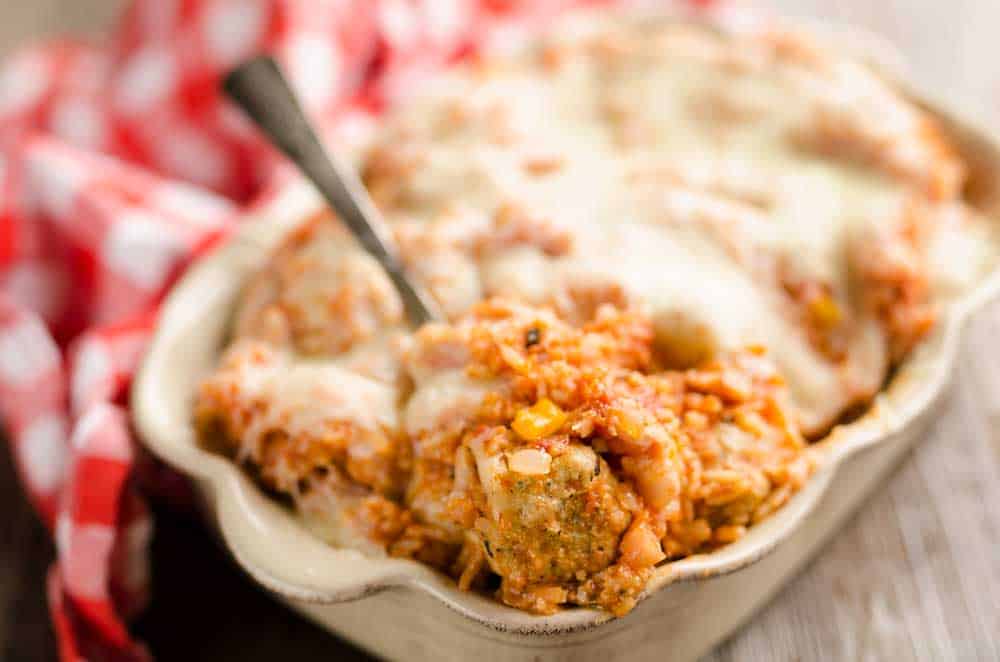 Pressure Cooker Cheesy Italian Rice & Meatballs scoop