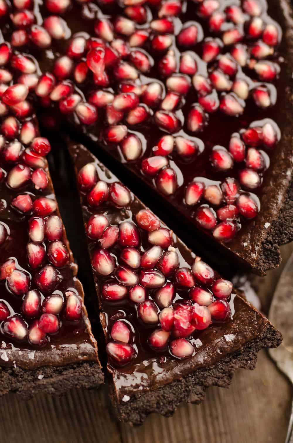 Salted Dark Chocolate Pomegranate Tart pie