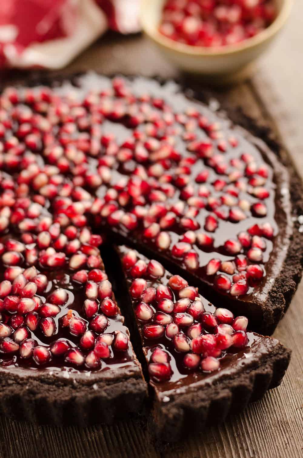 Salted Dark Chocolate Pomegranate Tart