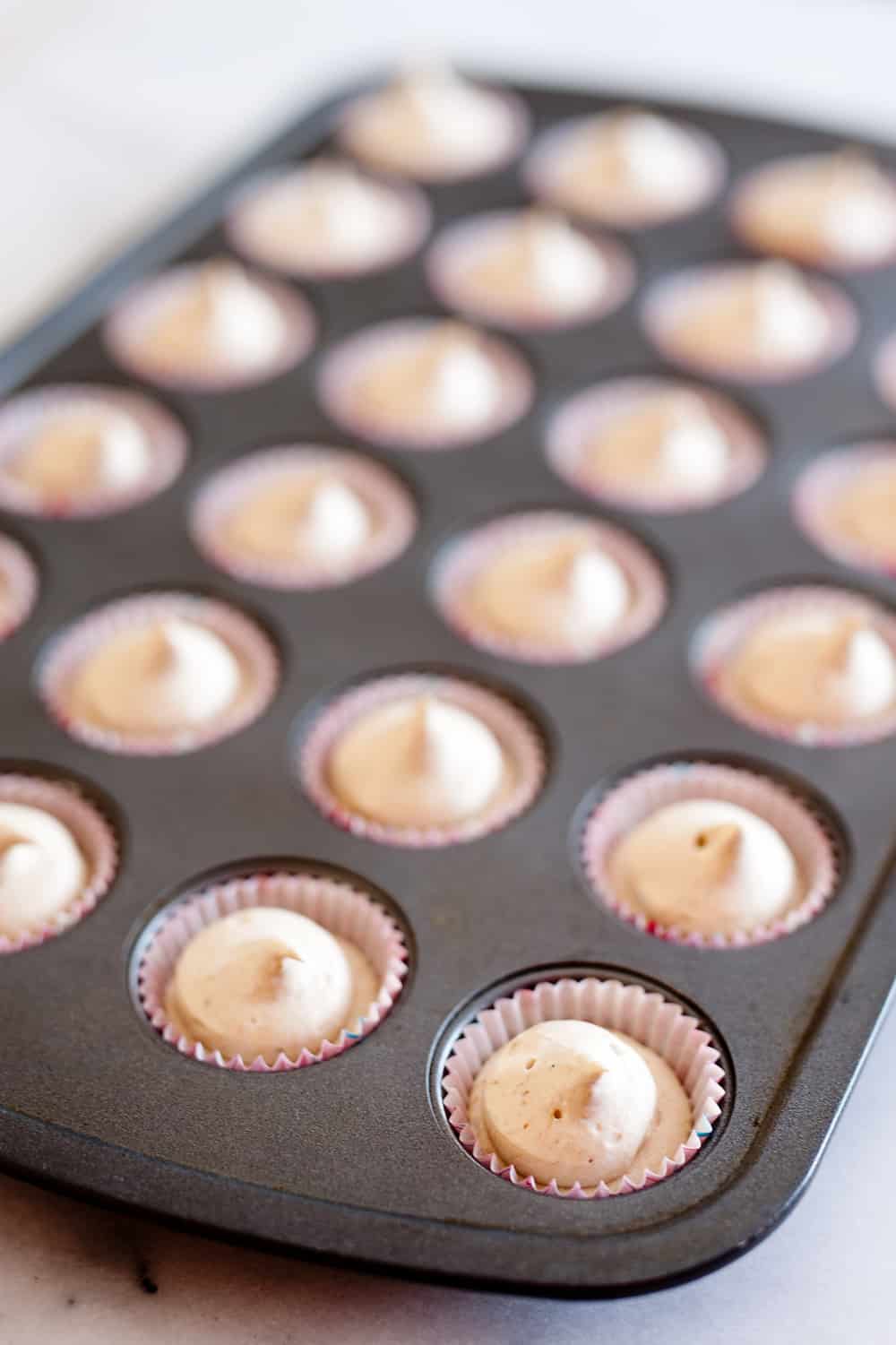 Frozen Peanut Butter Banana Bites in mini muffin tins